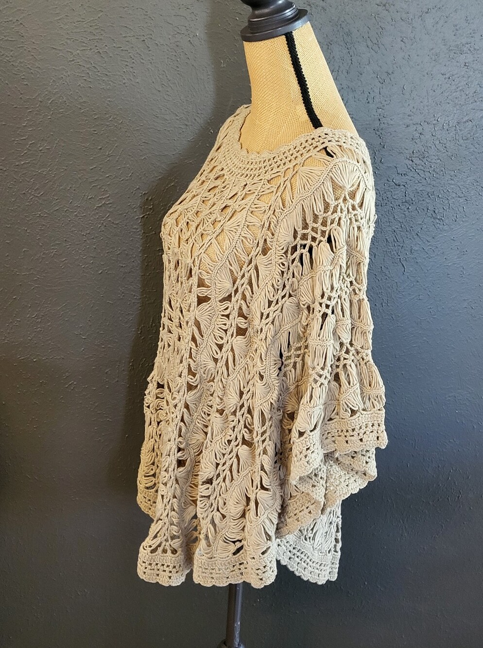 Chico's Tan Open Weave Poncho Cotton-blend S/M - Picture 2 of 7